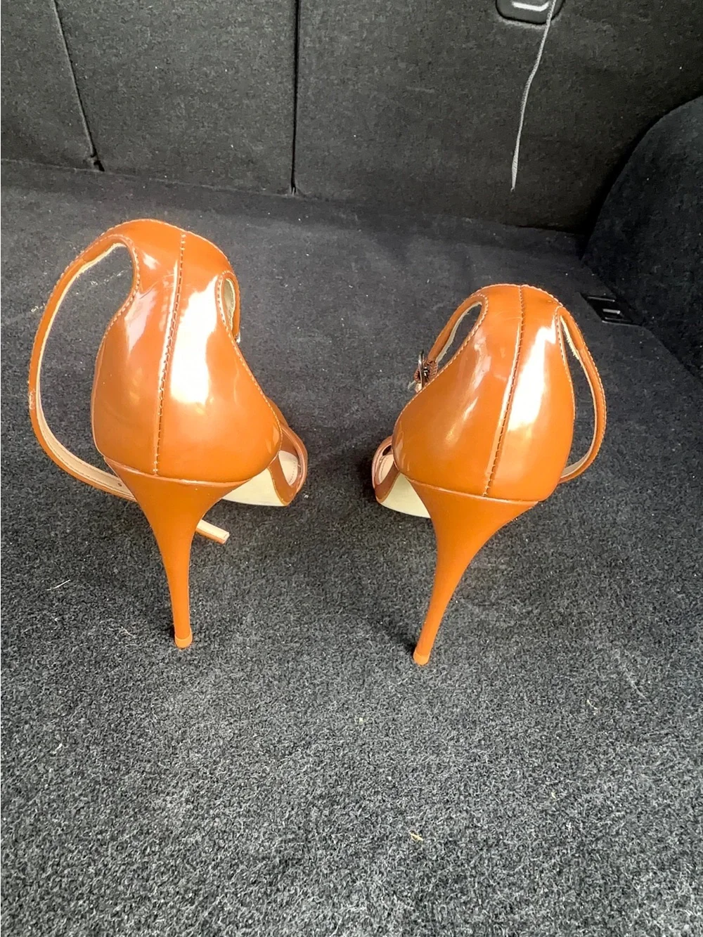 Steve Madden Patent Leather Strappy Stiletto Sandals - Orange Brown